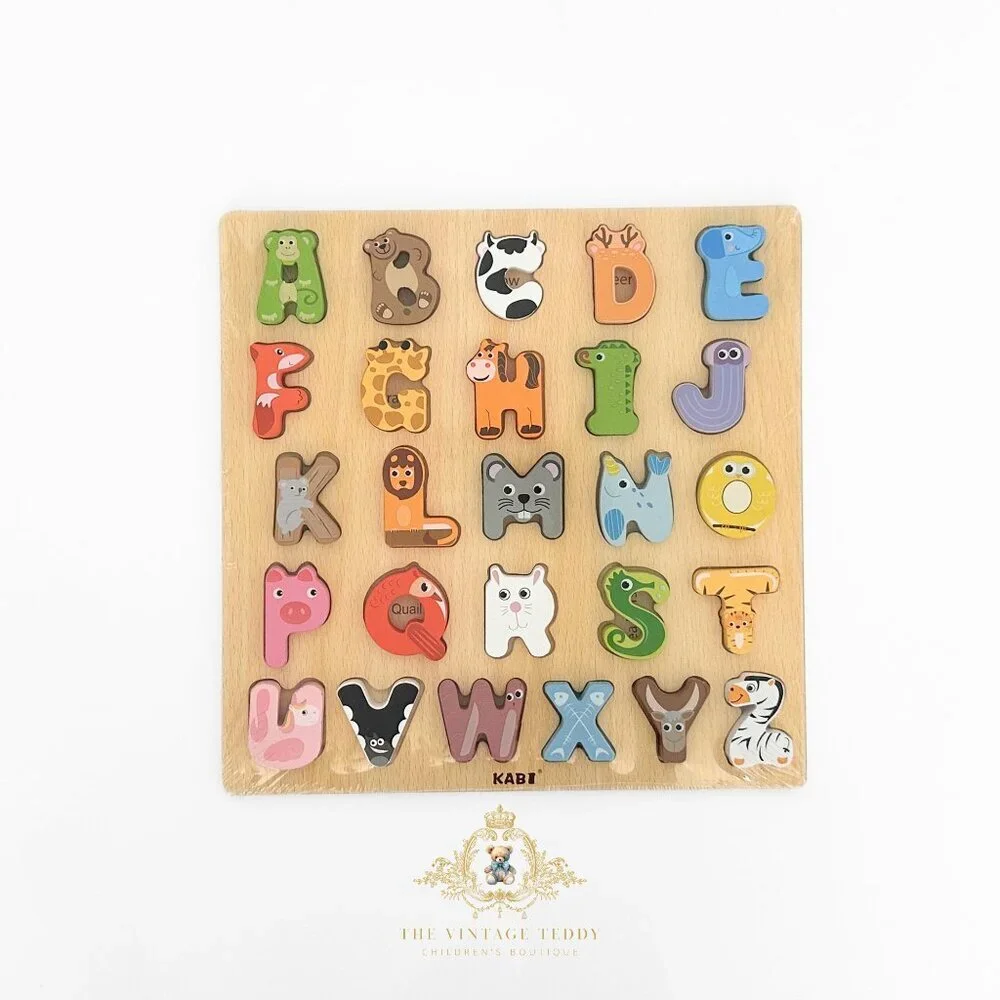 NWT Cute Wooden Alphabet Animal Characters Fun Play Set Kids Early Learning Toys